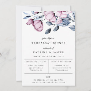 Faire-part Dîner de répétition floral mauve bleu poussiéreux