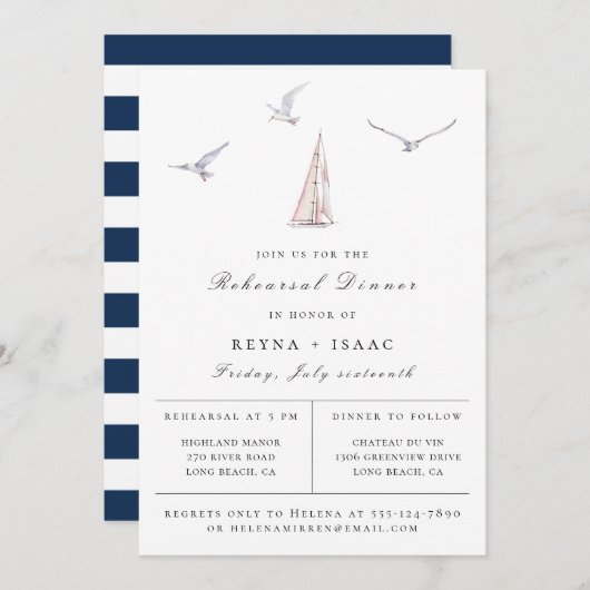 Faire-part Dîner de répétition nautique Elégant (Devant / Derrière)