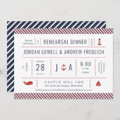 Faire-part Dîner de répétition nautique Rouge Blanc Bleu (Devant / Derrière)