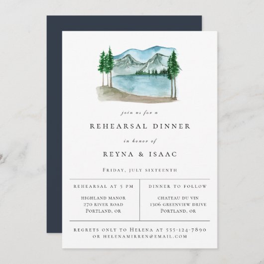 Faire-part Dîner de répétition Rustique Lakeview (Devant / Derrière)