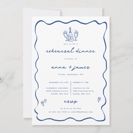 Faire-part Dîner de répétition Whimsical Blue Doodle (Devant)