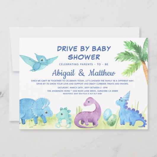 Faire-part Dinosaur Drive Par Baby shower Cute (Devant)