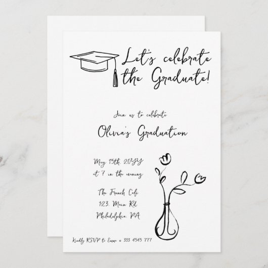 Faire-part d'invitation à la graduation de style f (Devant / Derrière)