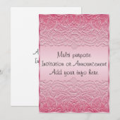 Faire-part d'invitation à usages multiples rose (Devant / Derrière)