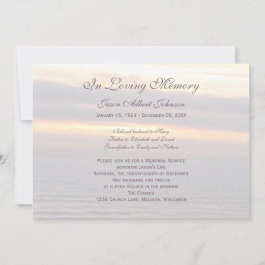 Faire-part d'invitation au service commémoratif (Dos)