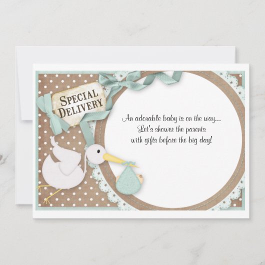Faire-part d'invitation de Baby shower de cigogne (Devant)