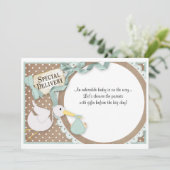 Faire-part d'invitation de Baby shower de cigogne (Debout devant)