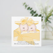 Faire-part d'invitation de Baby shower Jaune TWINS (Debout devant)