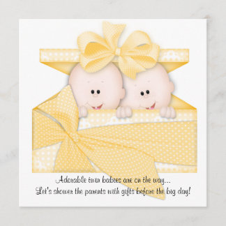 Faire-part d'invitation de Baby shower Jaune TWINS