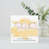 Faire-part d'invitation de Baby shower triplet jau (Debout devant)