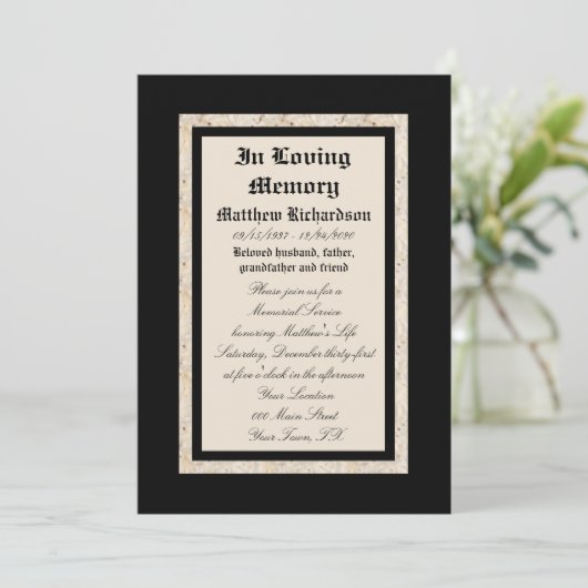 Faire-part d'invitation du service commémoratif (Debout devant)