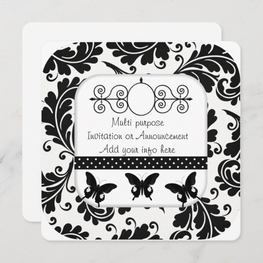 Faire-part d'invitation multi-usages en noir blanc (Devant / Derrière)