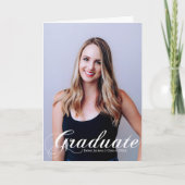 Faire-part Diplômé 2025 Photo Écriture Blanche Flourish Scrip (Devant)