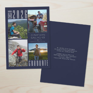 Faire-part Diplôme 4 Photos Bleu Marine Couleur Personnalisée