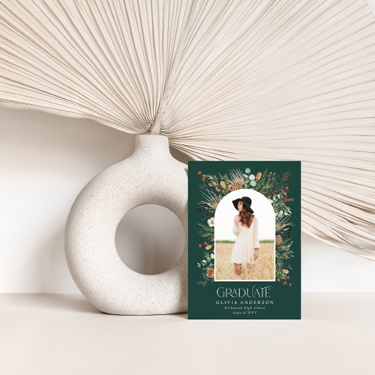 Faire-part Diplômé arche 1 photo botanique naturelle moderne