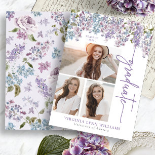 Faire-part Diplômé aux fleurs violettes