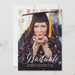 Faire-part Diplômé classique script photo graduation vertical