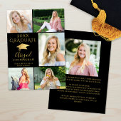 Faire-part Diplômé de Collage Photo 6 Or Noir Élégant