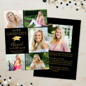 Faire-part Diplômé de Collage Photo 6 Or Noir Élégant