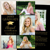 Faire-part Diplômé de Collage Photo 6 Or Noir Élégant