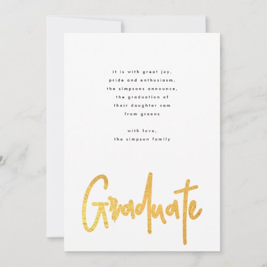 Faire-part Diplôme de la finition de brosse d'or (Dos)