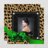 Faire-part Diplômé de la photo du léopard vert émeraude (Devant / Derrière)