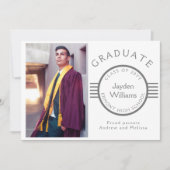 Faire-part Diplômé de la photo moderne Argent Stripes Graduat (Devant)