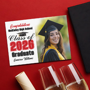 Faire-part Diplômé de la promotion 2026 en rouge et noir Phot