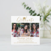 Faire-part Diplômé de la promotion élégante en or Script Grad (Debout devant)