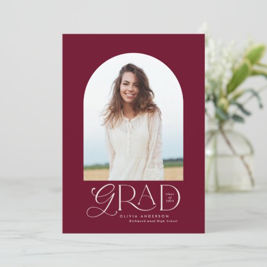 Faire-part Diplôme de l'arc de photo géométrique bordeaux mod (Debout devant)