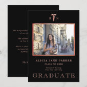 Faire-part Diplôme de l'école de soins infirmiers photo rose (Devant / Derrière)