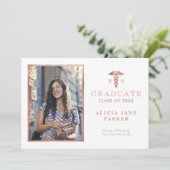 Faire-part Diplôme de l'école de soins infirmiers photo rose  (Debout devant)