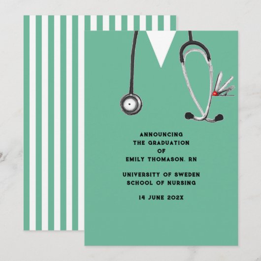Faire-part Diplôme de l'école d'infirmières créative (Devant / Derrière)