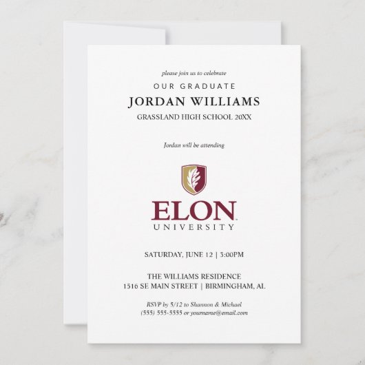 Faire-part Diplôme de l'Université Elon (Devant)