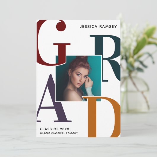 Faire-part Diplôme de photo de fin d'année tendance (Debout devant)