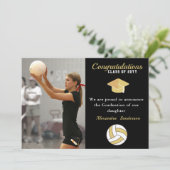 Faire-part Diplôme de volley-ball noir blanc et doré (Debout devant)