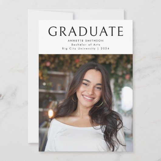 Faire-part Diplôme d'études supérieures en noir blanc moderne (Devant)