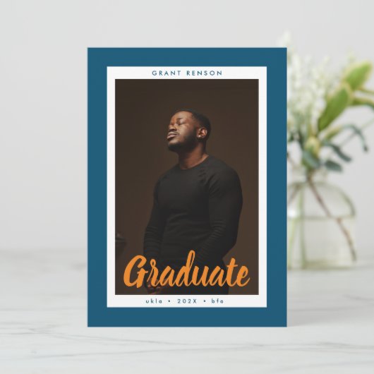 Faire-part Diplôme d'études supérieures en photo sur mesure (Debout devant)