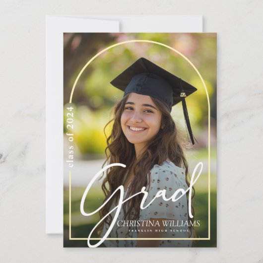 Faire-part Diplôme d'études supérieures tendance Script photo (Devant)