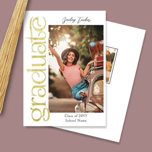 Faire-part Diplômé d'or moderne 2-Photo Collage Graduate