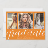 Faire-part Diplôme d'Orange de fille Script 3-Photo Graduatio (Devant)