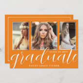 Faire-part Diplôme d'Orange de fille Script 3-Photo Graduatio (Devant / Derrière)