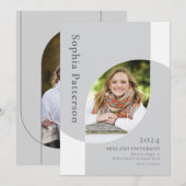 Faire-part Diplômé du collège deux photo gris blanc (Devant / Derrière)