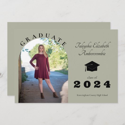 Faire-part Diplômé du lycée Sage Green Arch Graduation (Devant / Derrière)