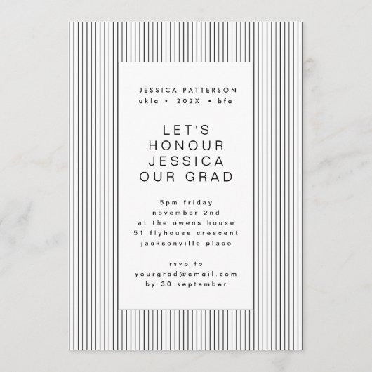 Faire-part Diplômé du Parti Blanc Noir (Dos)