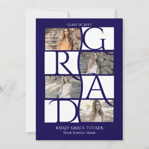 Faire-part Diplômé Élégant 5-Photos Remise de Diplôme Bleu Ma