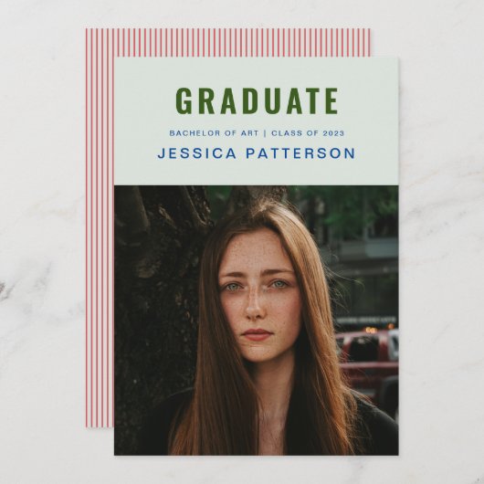 Faire-part Diplômé élégant Menthe dorée (Devant / Derrière)