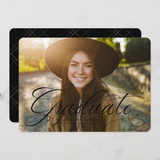 Faire-part Diplôme en écriture simple noir et blanc (Devant / Derrière)