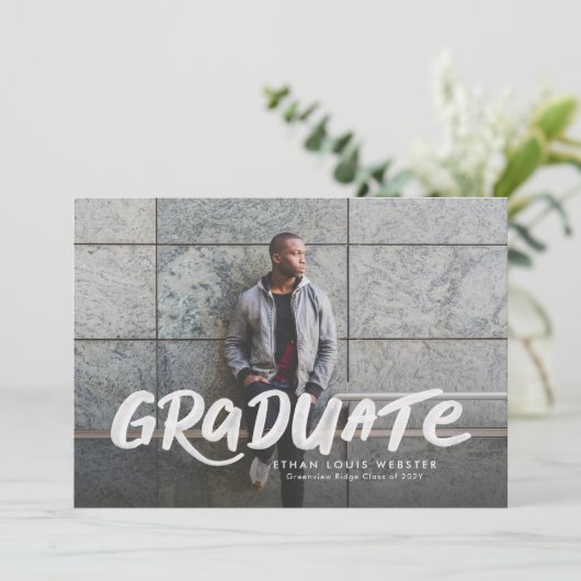 Faire-part Diplômé en gras simple cool deux diplômes photo (Debout devant)