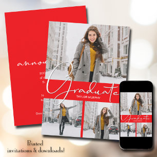 Faire-part Diplôme en photo rouge